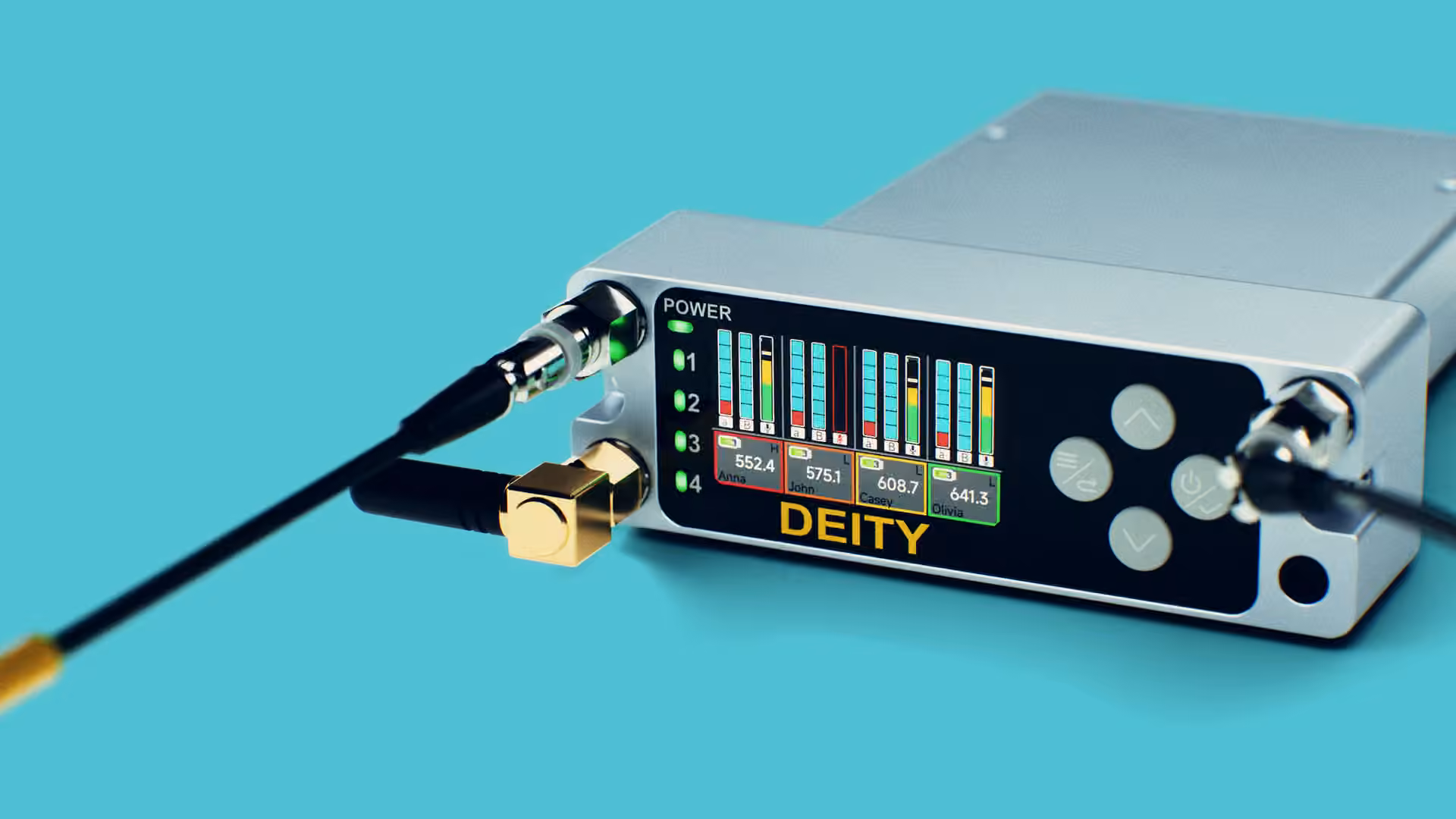 D4RX receiver powered on, with the Hirose and TA5 rear module fitted
