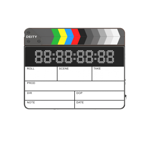 Smart Slate with a color strip on the clapperboard of the timecode slate