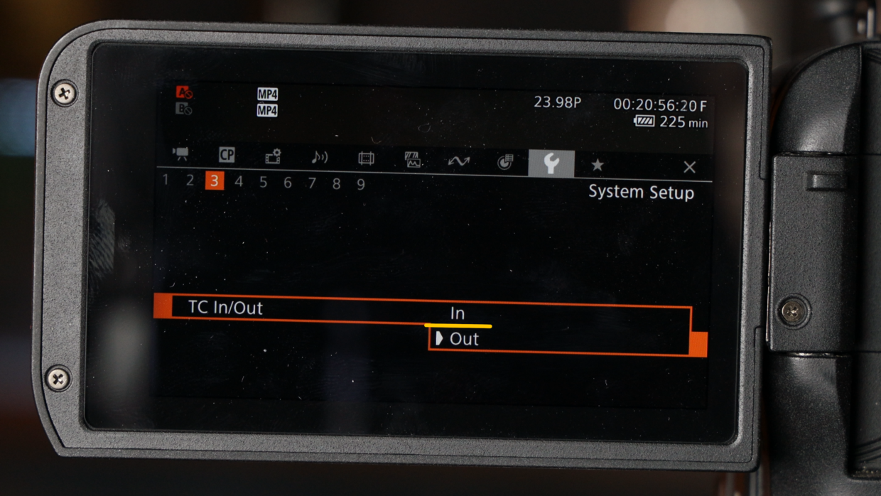 Canon C70 time code menu. TC In/Out