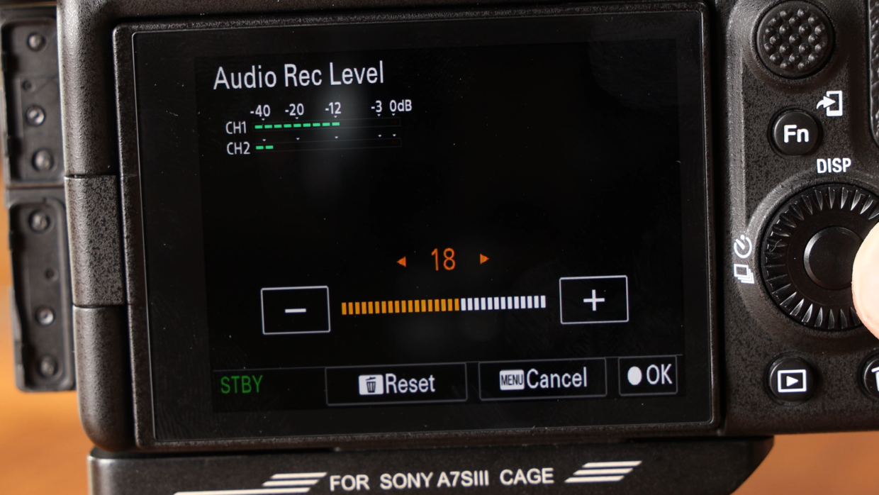 Sony A7SIII camera menu. Audio recording settings. Audio Rec level