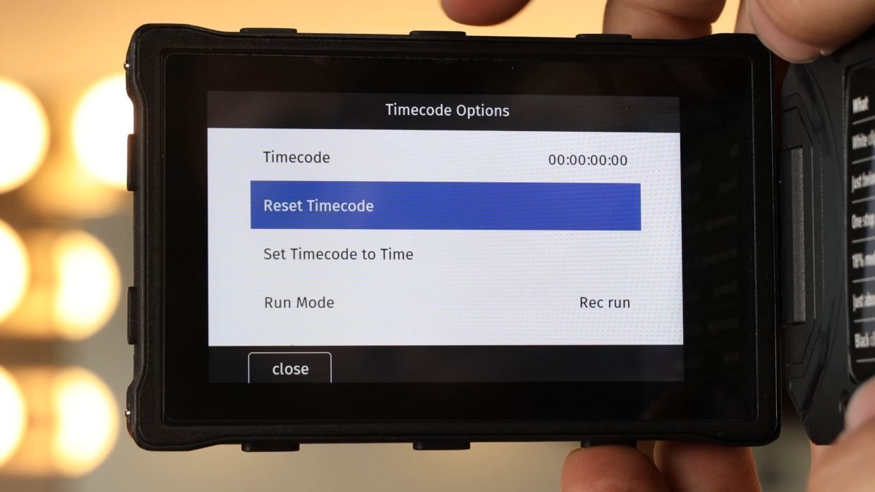 ARRI ALEXA Mini LF timecode options menu