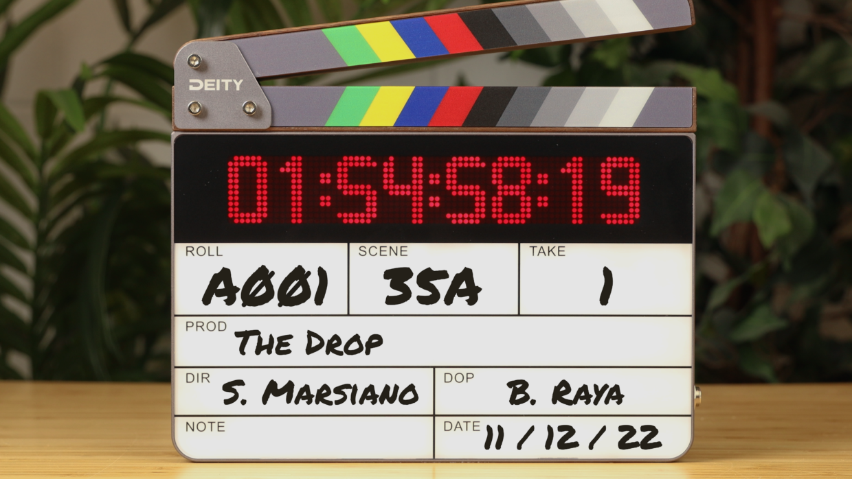 Deity TC-SL1 timecode slate with sections filled out