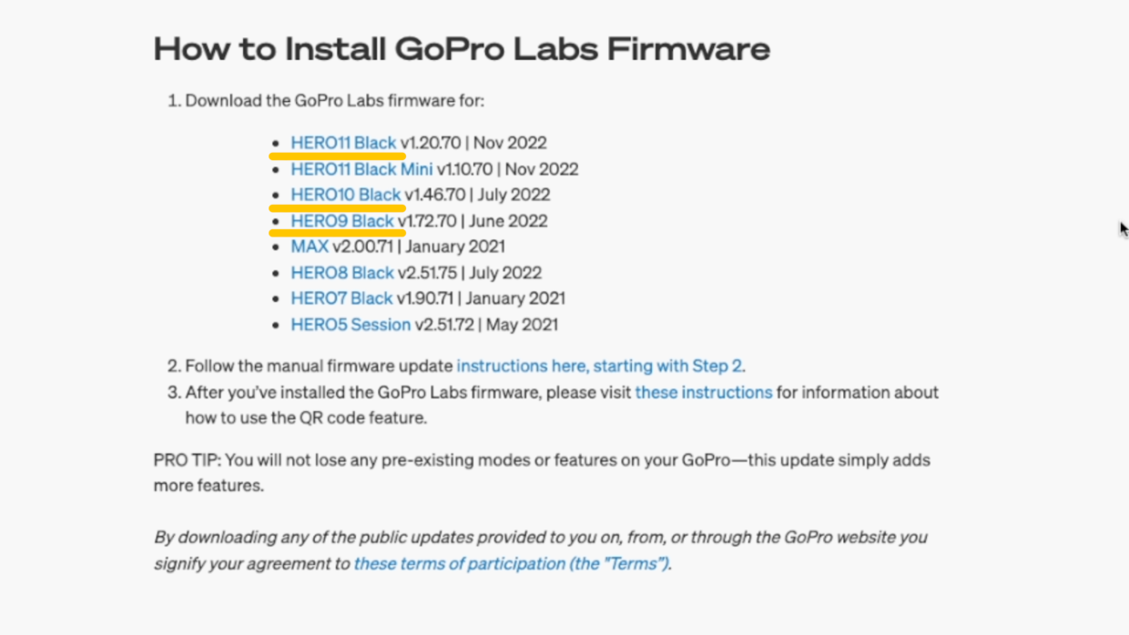 HERO7 Black update page