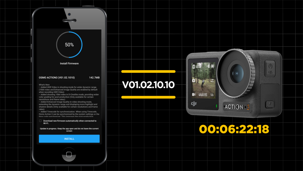 DJI Mimo app. DJI Osmo Action 3 timecode firmware update.