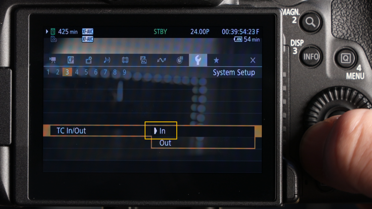 Canon EOS R5 C menu. Time code settings