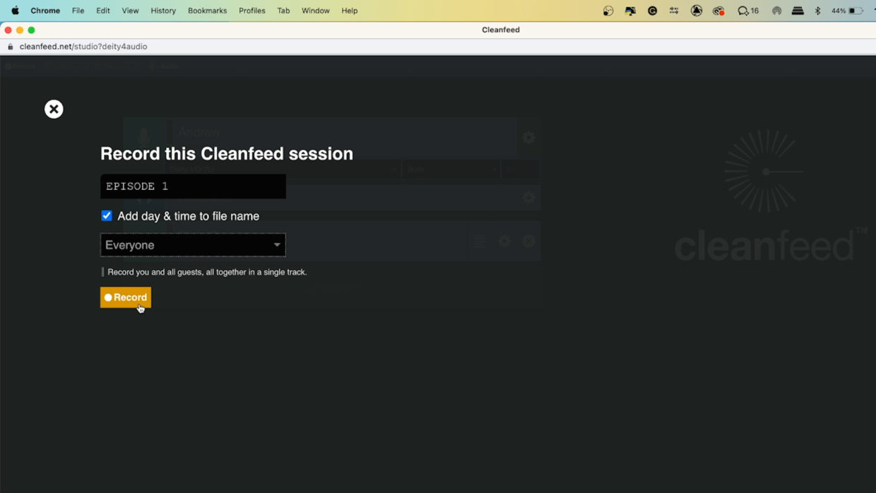 Cleanfeed logo. Remote podcasting software. Podcast recording settings