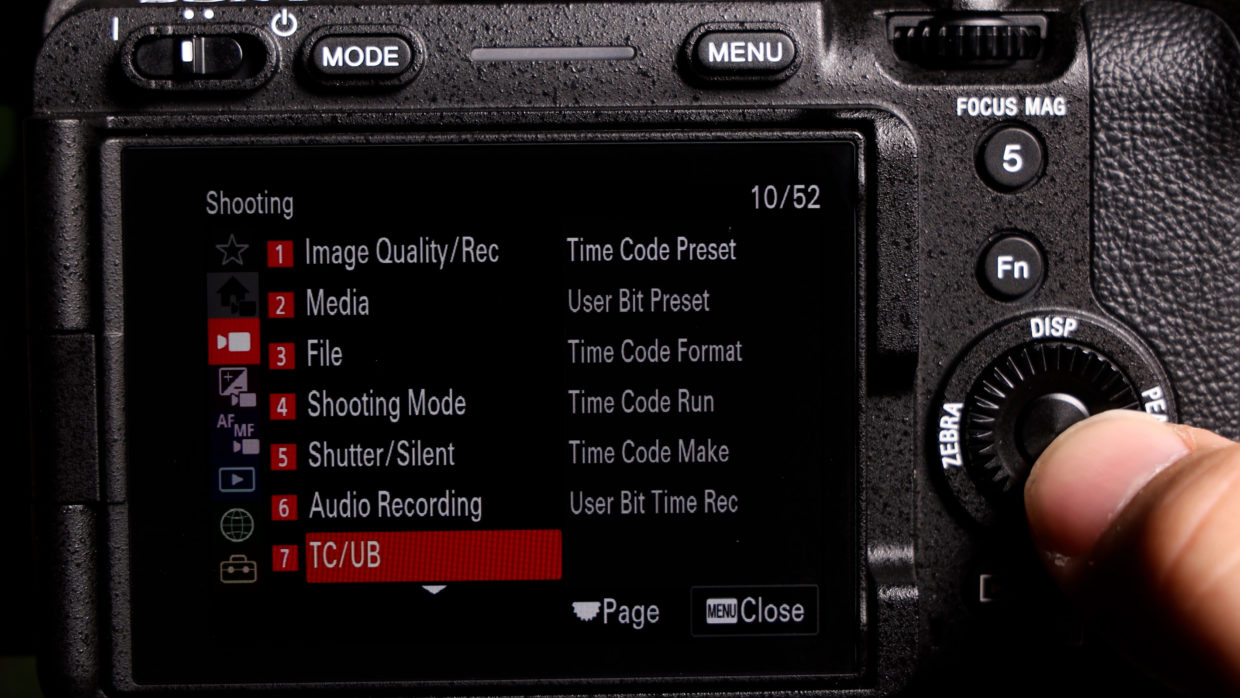 Sony FX3 and FX30 menu. timecode settings. 