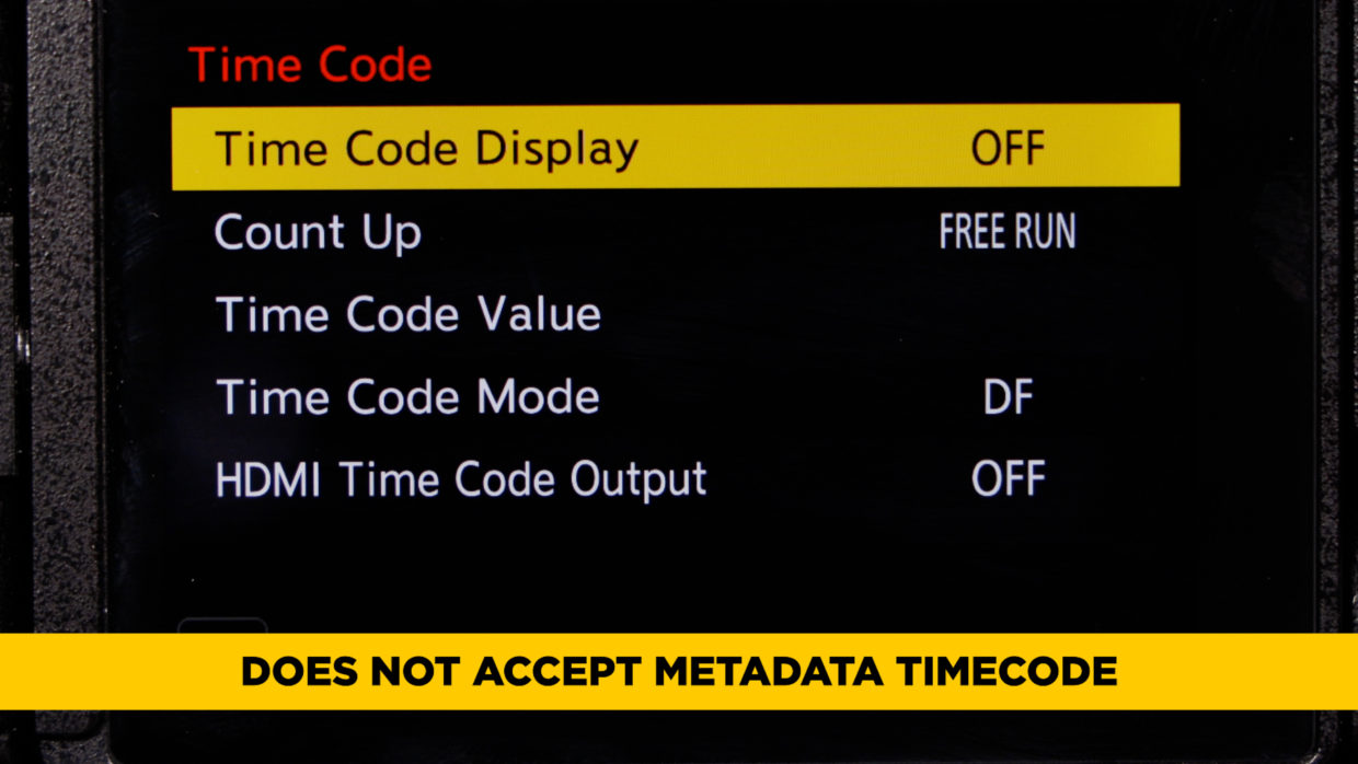Pansonic S5, S5ii, & S5iix timecode menu