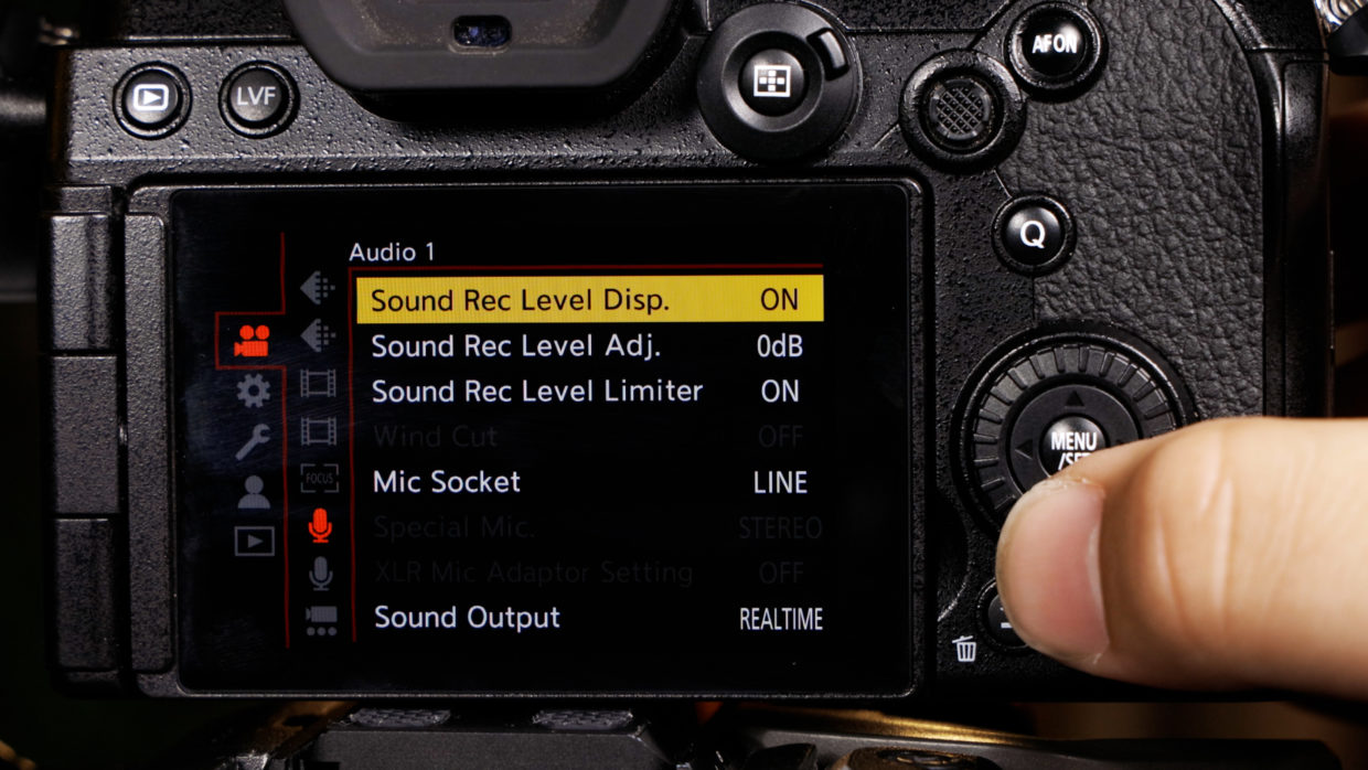 Pansonic S5, S5ii, & S5iix menu. audio settings