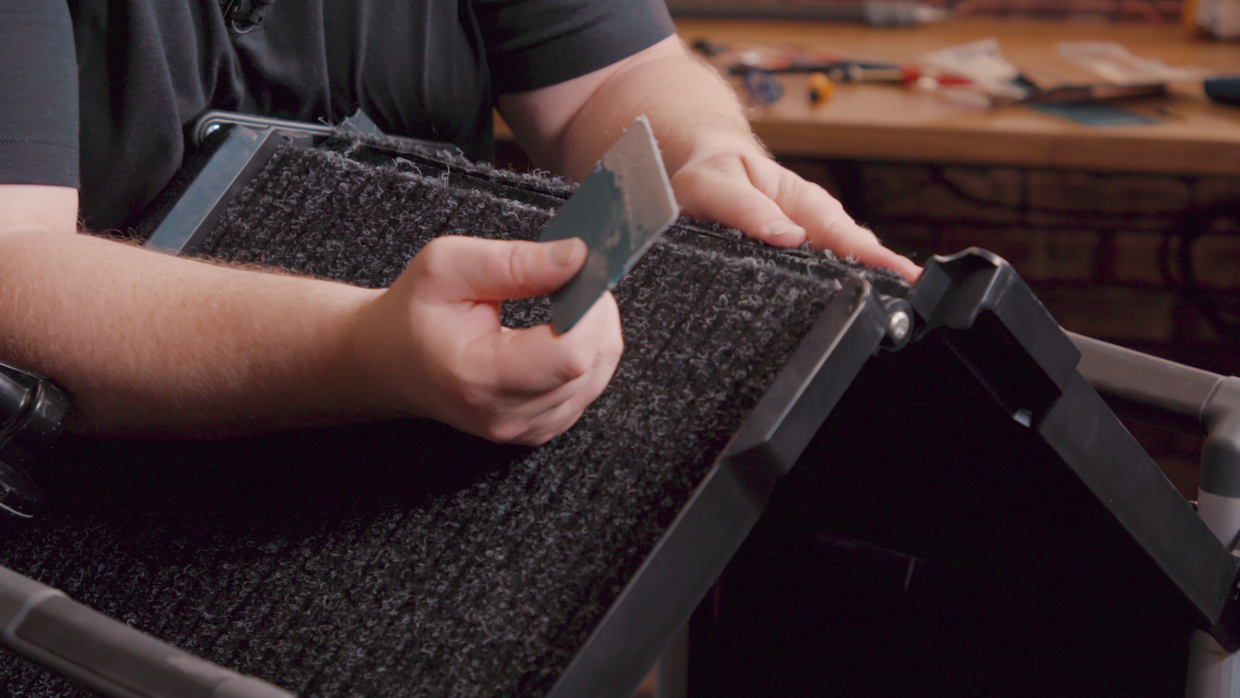 gluing outdoor carpet on Olympia XL sound cart