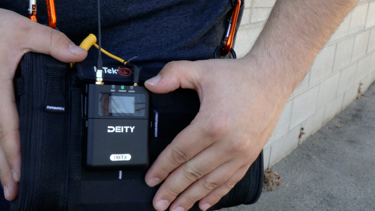 Deity THEOS on sound mixer bag