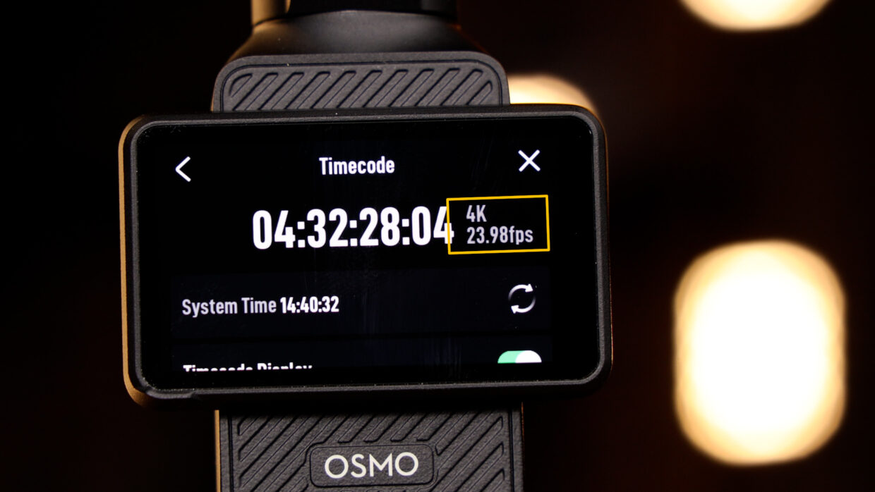 DJI Osmo Pocket 3 timecode menu