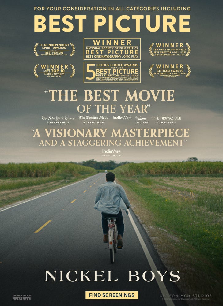 Oscar nominated movie poster for the movie Nickel Boys