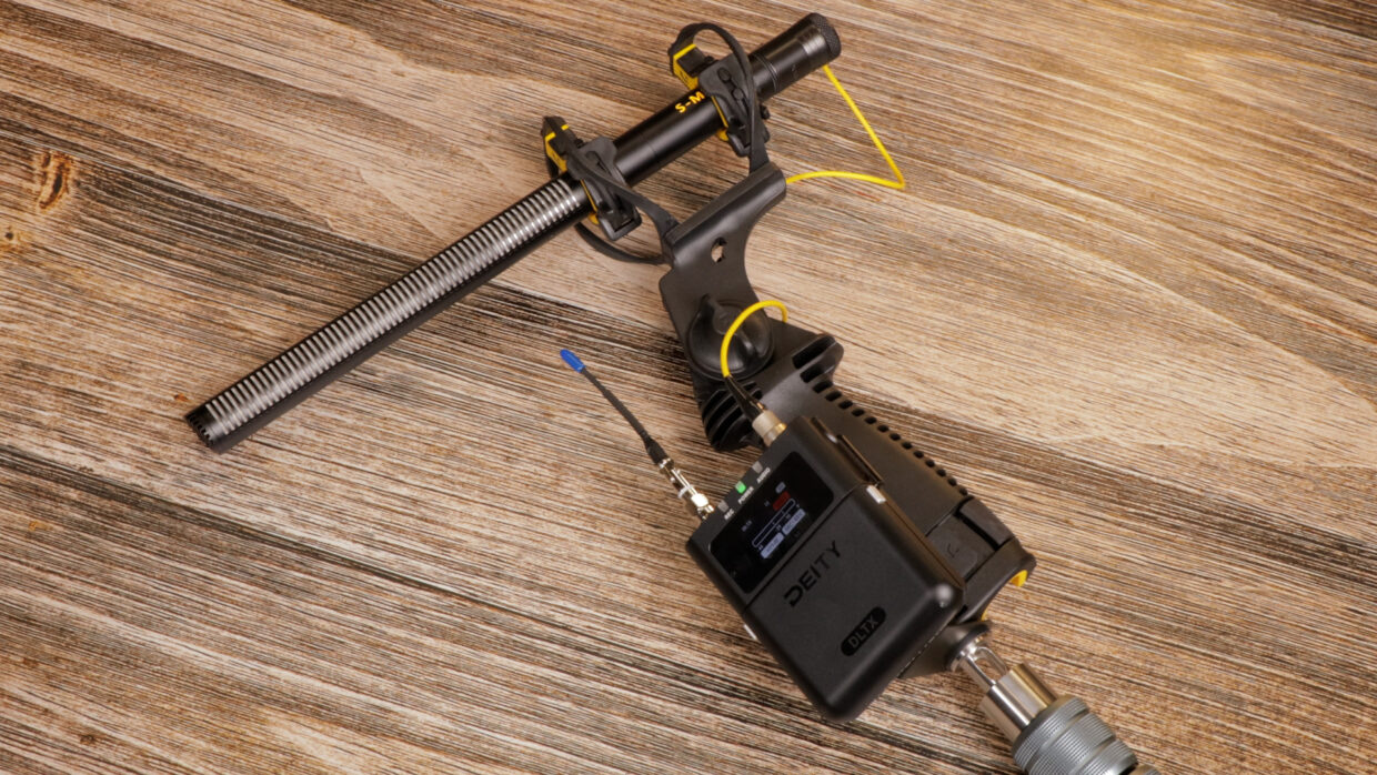 Deity DLTX on boom pole connected to S-mic 3